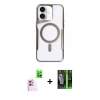 MARSİLYAN™- iPhone 16 Kılıf Yadigar Klasik Özel Seri - Şeffaf 360 Full Body Arka Koruyucu + Pembe Raze Metal Kamera Lens