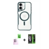 MARSİLYAN™- iPhone 16 Kılıf Yadigar Klasik Özel Seri - Şeffaf 360 Full Body Arka Koruyucu + Pembe Raze Metal Kamera Lens
