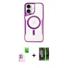 MARSİLYAN™- iPhone 16 Kılıf Yadigar Klasik Özel Seri - Şeffaf 360 Full Body Arka Koruyucu + Pembe Raze Metal Kamera Lens