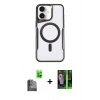 MARSİLYAN™- iPhone 16 Kılıf Yadigar Klasik Özel Seri - Şeffaf 360 Full Body Arka Koruyucu + Siyah Raze Metal Kamera Lens