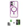 MARSİLYAN™- iPhone 16 Kılıf Yadigar Klasik Özel Seri - Şeffaf 360 Full Body Arka Koruyucu + Siyah Raze Metal Kamera Lens
