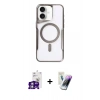 MARSİLYAN™- iPhone 16 Kılıf Yadigar Klasik Özel Seri - Şeffaf Pasifik Cam Ekran Koruyucu + Gümüş Bilvis Titan Kamera Lens