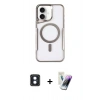 MARSİLYAN™- iPhone 16 Kılıf Yadigar Klasik Özel Seri - Şeffaf Pasifik Cam Ekran Koruyucu + Mavi PVD Metal Kamera Lens