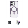 MARSİLYAN™- iPhone 16 Kılıf Yadigar Klasik Özel Seri - Şeffaf Pasifik Cam Ekran Koruyucu + Mavi PVD Metal Kamera Lens