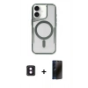 MARSİLYAN™- iPhone 16 Kılıf Yadigar Klasik Özel Seri - Siyah 3D Antistatik Hayalet Cam Ekran Koruyucu + PVD Metal Kamera Lens - PE