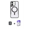 MARSİLYAN™- iPhone 16 Kılıf Yadigar Klasik Özel Seri - Siyah Bilvis 5in1 3D Magic Cam Ekran Koruyucu + Mavi PVD Metal Kamera Lens