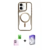 MARSİLYAN™- iPhone 16 Kılıf Yadigar Klasik Özel Seri - Siyah Bilvis 5in1 3D Magic Cam Ekran Koruyucu + Pembe Raze Metal Kamera Lens