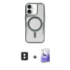 MARSİLYAN™- iPhone 16 Kılıf Yadigar Klasik Özel Seri - Siyah Bilvis 5in1 5D Magic Hayalet Cam Ekran Koruyucu + Pembe PVD Metal Kamera Lens