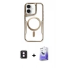 MARSİLYAN™- iPhone 16 Kılıf Yadigar Klasik Özel Seri - Siyah Bilvis 5in1 5D Magic Hayalet Cam Ekran Koruyucu + Pembe PVD Metal Kamera Lens