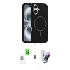 MARSİLYAN™- iPhone 16 Kılıf Yankı Form Serisi - Şeffaf Pasifik Cam Ekran Koruyucu + Raze Metal Kamera Lens - BZ