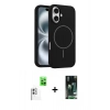 MARSİLYAN™- iPhone 16 Kılıf Yankı Form Serisi - Siyah 360 Mat Full Body Arka Koruyucu + Raze Metal Kamera Lens - BZ