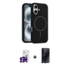 MARSİLYAN™- iPhone 16 Kılıf Yankı Form Serisi - Siyah 3D Antistatik Hayalet Cam Ekran Koruyucu + Bilvis Titan Kamera Lens - PE