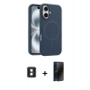 MARSİLYAN™- iPhone 16 Kılıf Yankı Form Serisi - Siyah 3D Antistatik Hayalet Cam Ekran Koruyucu + PVD Metal Kamera Lens - MI