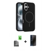 MARSİLYAN™- iPhone 16 Kılıf Yankı Form Serisi - Siyah 3D Antistatik Hayalet Cam Ekran Koruyucu + Raze Metal Kamera Lens - SH