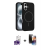 MARSİLYAN™- iPhone 16 Kılıf Yankı Form Serisi - Siyah 3D Antistatik Mat Seramik Nano Ekran Koruyucu + Bilvis Titan Kamera Lens - PE