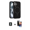 MARSİLYAN™- iPhone 16 Kılıf Yankı Form Serisi - Siyah 3D Antistatik Mat Seramik Nano Ekran Koruyucu + PVD Metal Kamera Lens - YL