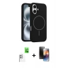 MARSİLYAN™- iPhone 16 Kılıf Yankı Form Serisi - Siyah 3D Antistatik Mat Seramik Nano Ekran Koruyucu + Raze Metal Kamera Lens - BZ