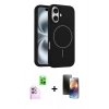 MARSİLYAN™- iPhone 16 Kılıf Yankı Form Serisi - Siyah 3D Antistatik Mat Seramik Nano Ekran Koruyucu + Raze Metal Kamera Lens - PE