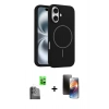 MARSİLYAN™- iPhone 16 Kılıf Yankı Form Serisi - Siyah 3D Antistatik Mat Seramik Nano Ekran Koruyucu + Raze Metal Kamera Lens - SH