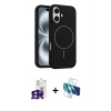 MARSİLYAN™- iPhone 16 Kılıf Yankı Form Serisi - Siyah 3D Antistatik Seramik Nano Ekran Koruyucu + Bilvis Titan Kamera Lens - PE