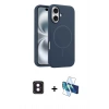 MARSİLYAN™- iPhone 16 Kılıf Yankı Form Serisi - Siyah 3D Antistatik Seramik Nano Ekran Koruyucu + PVD Metal Kamera Lens - PE