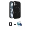 MARSİLYAN™- iPhone 16 Kılıf Yankı Form Serisi - Siyah 3D Antistatik Seramik Nano Ekran Koruyucu + PVD Metal Kamera Lens - PE