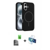 MARSİLYAN™- iPhone 16 Kılıf Yankı Form Serisi - Siyah 3D Antistatik Seramik Nano Ekran Koruyucu + Raze Metal Kamera Lens - SH