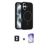 MARSİLYAN™- iPhone 16 Kılıf Yankı Form Serisi - Siyah Bilvis 5in1 3D Magic Cam Ekran Koruyucu + PVD Metal Kamera Lens - MI