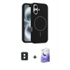 MARSİLYAN™- iPhone 16 Kılıf Yankı Form Serisi - Siyah Bilvis 5in1 5D Magic Hayalet Cam Ekran Koruyucu + PVD Metal Kamera Lens - YL