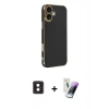 MARSİLYAN™- iPhone 16 Kılıf Yankı Serisi - Şeffaf Pasifik Cam Ekran Koruyucu + PVD Metal Kamera Lens - PE