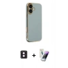 MARSİLYAN™- iPhone 16 Kılıf Yankı Serisi - Şeffaf Pasifik Cam Ekran Koruyucu + PVD Metal Kamera Lens - PE