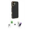 MARSİLYAN™- iPhone 16 Kılıf Yankı Serisi - Şeffaf Pasifik Cam Ekran Koruyucu + Raze Metal Kamera Lens - BZ