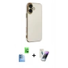 MARSİLYAN™- iPhone 16 Kılıf Yankı Serisi - Şeffaf Pasifik Cam Ekran Koruyucu + Raze Metal Kamera Lens - LT