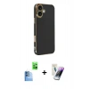 MARSİLYAN™- iPhone 16 Kılıf Yankı Serisi - Şeffaf Pasifik Cam Ekran Koruyucu + Raze Metal Kamera Lens - LT