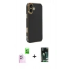 MARSİLYAN™- iPhone 16 Kılıf Yankı Serisi - Siyah 360 Mat Full Body Arka Koruyucu + Raze Metal Kamera Lens - PE