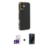 MARSİLYAN™- iPhone 16 Kılıf Yankı Serisi - Siyah 3D Antistatik Hayalet Cam Ekran Koruyucu + Bilvis Titan Kamera Lens - PE