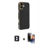 MARSİLYAN™- iPhone 16 Kılıf Yankı Serisi - Siyah 3D Antistatik Mat Seramik Nano Ekran Koruyucu + PVD Metal Kamera Lens - MI