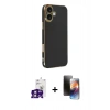 MARSİLYAN™- iPhone 16 Kılıf Yankı Serisi - Siyah 3D Antistatik Mat Seramik Nano Ekran Koruyucu + Bilvis Titan Kamera Lens - PE