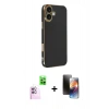 MARSİLYAN™- iPhone 16 Kılıf Yankı Serisi - Siyah 3D Antistatik Mat Seramik Nano Ekran Koruyucu + Raze Metal Kamera Lens - PE