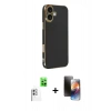 MARSİLYAN™- iPhone 16 Kılıf Yankı Serisi - Siyah 3D Antistatik Mat Seramik Nano Ekran Koruyucu + Raze Metal Kamera Lens - BZ