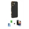 MARSİLYAN™- iPhone 16 Kılıf Yankı Serisi - Siyah 3D Antistatik Mat Seramik Nano Ekran Koruyucu + Raze Metal Kamera Lens - LT