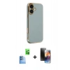 MARSİLYAN™- iPhone 16 Kılıf Yankı Serisi - Siyah 3D Antistatik Mat Seramik Nano Ekran Koruyucu + Raze Metal Kamera Lens - LT
