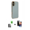 MARSİLYAN™- iPhone 16 Kılıf Yankı Serisi - Siyah 3D Antistatik Mat Seramik Nano Ekran Koruyucu + Raze Metal Kamera Lens - SH