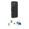 MARSİLYAN™- iPhone 16 Kılıf Yankı Serisi - Siyah 3D Antistatik Seramik Nano Ekran Koruyucu + Raze Metal Kamera Lens - BZ