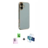 MARSİLYAN™- iPhone 16 Kılıf Yankı Serisi - Siyah 3D Antistatik Seramik Nano Ekran Koruyucu + Raze Metal Kamera Lens - PE