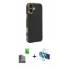 MARSİLYAN™- iPhone 16 Kılıf Yankı Serisi - Siyah 3D Antistatik Seramik Nano Ekran Koruyucu + Raze Metal Kamera Lens - SH