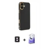 MARSİLYAN™- iPhone 16 Kılıf Yankı Serisi - Siyah Bilvis 5in1 5D Magic Hayalet Cam Ekran Koruyucu + PVD Metal Kamera Lens - PE