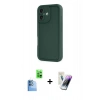 MARSİLYAN™- iPhone 16 Kılıf Yankı Yansıma Özel Seri - Şeffaf Pasifik Cam Ekran Koruyucu + Lacivert Raze Metal Kamera Lens