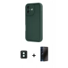MARSİLYAN™- iPhone 16 Kılıf Yankı Yansıma Özel Seri - Siyah 3D Antistatik Hayalet Cam Ekran Koruyucu + PVD Metal Kamera Lens - YL