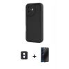 MARSİLYAN™- iPhone 16 Kılıf Yankı Yansıma Özel Seri - Siyah 3D Antistatik Hayalet Cam Ekran Koruyucu + PVD Metal Kamera Lens - MI